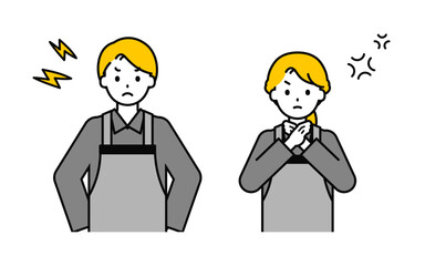 シンプルな飲食店の店員の男女_怒る