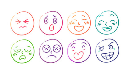 Expressive doodle faces colorful gradient emoji