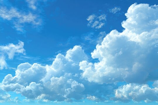 Bright blue sky, fluffy white clouds