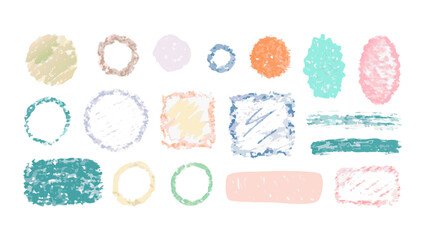 Hand drawn crayon shapes pastel colors textured