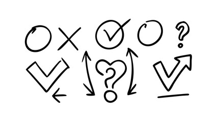 Hand Drawn Doodle Symbols and Arrows check mark