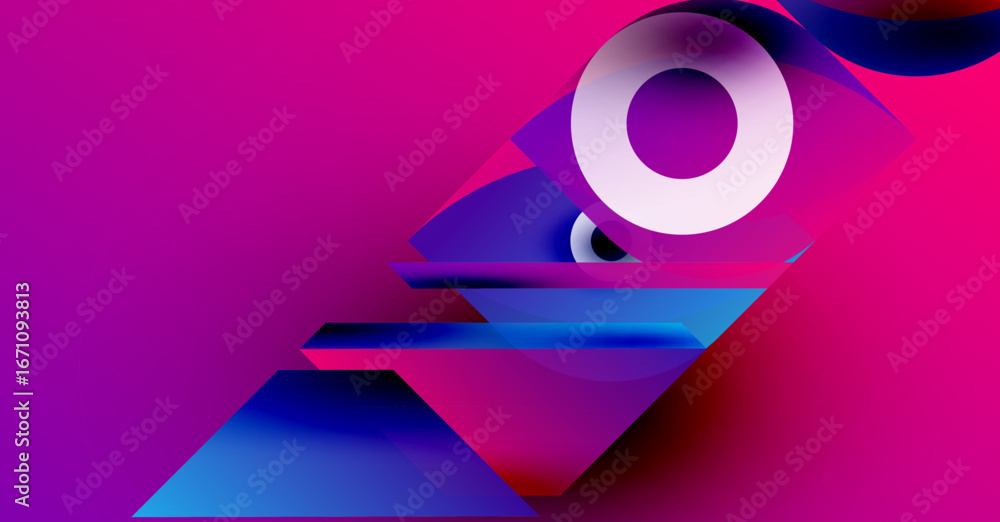 Aufkleber abstract composition featuring vibrant pinks, blues, whites. geometric shapes overlap creating dynam