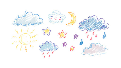 Hand drawn weather elements with crayon texture moon