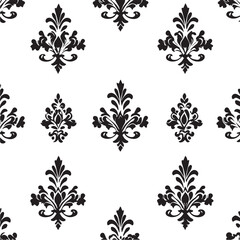 Seamless Black and White Damask Pattern
