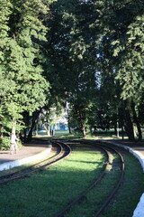 railway in the green sunny park