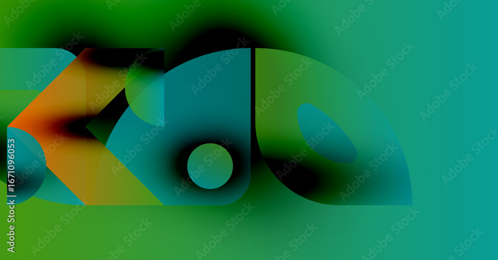 Poster abstract composition. blurry shapes overlap, creating vibrant color gradients. green dominates backg
