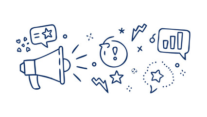 Megaphone Announcement with Stars and Chat Bubbles