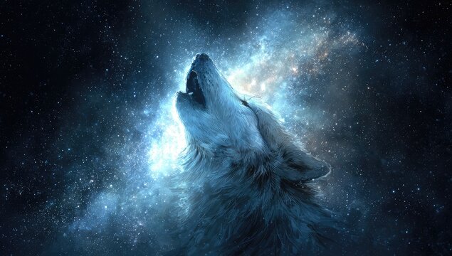 Wolf howls in starry cosmos - Powered by Adobe