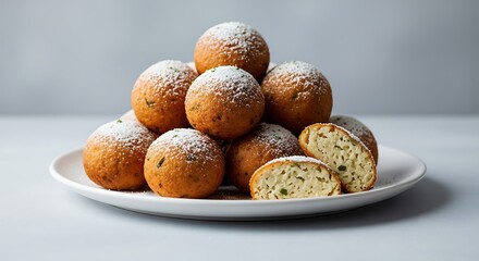 Fried Dough Balls with Powdered Sugar.