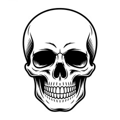 A black and white skull illustration line art of a coloring page 