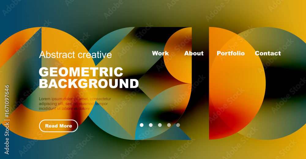 Poster abstract geometric background design. vibrant colors, fluid shapes, website header mockup with navig