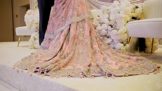 Orchid color wedding dress on the traditional Asian wedding , Slow motion camera shote, 