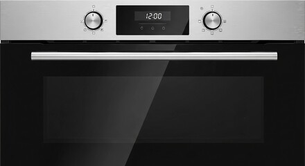 Modern Stainless Steel Oven with Digital Display Reading 12:00 | Kitchen Appliance for Cooking, Baking, and Interior Design Mockups