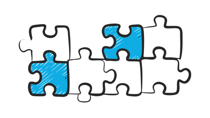 Puzzle pieces connected with blue accents connection