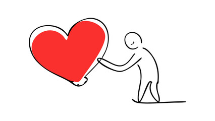 Red heart doodle symbol love