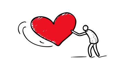 Red heart doodle with rough edges love hand drawn