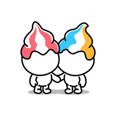 Vector Illustration of Cute Ice Cream Characters Holding Hands
