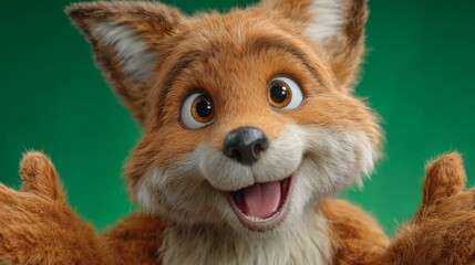 Obraz premium Enchanting Fox: A charming, anthropomorphic fox with expressive eyes and a welcoming smile, ready to embrace the viewer with a warm, animated gesture. 