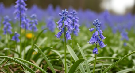 Obraz premium Bluebells Blooming in Spring Meadow.