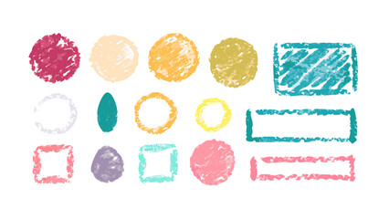 Textured crayon shapes in pastel colors circles