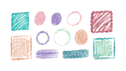 Textured crayon shapes in pastel colors hand drawn