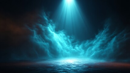 Fototapeta premium Illuminated Abyss: A mesmerizing shot of a beam of light piercing through swirling, ethereal clouds, creating an evocative and dramatic atmosphere, and inviting viewers to delve into the unknown.