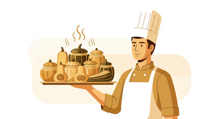 Chef Presenting Gourmet Dish: Autumnal Cuisine and Culinary Artistry Concept Idea