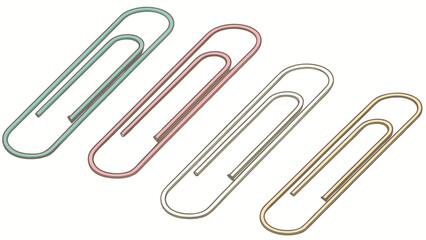 Four Colorful Paperclips on White Background Office Supplies Stationery School Supplies Clip Art Illustration.