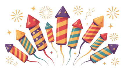 Colorful Fireworks Rockets on Black Background