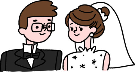 결혼 웨딩 신랑 신부 커플 상반신 라인드로잉 2