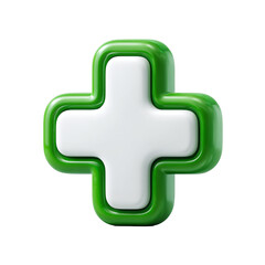 Obraz premium Green Medical Cross, Healthcare Plus Symbol, PNG Transparent Icon stock asset