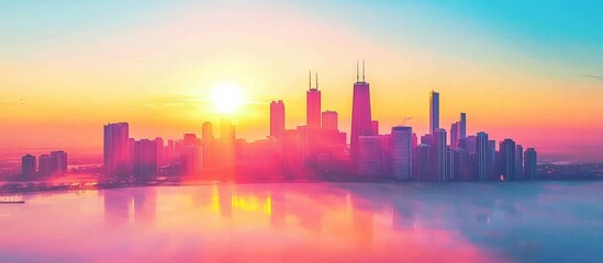 Fototapeta premium Beautiful Dawn Casting Warm Light Over City Heights