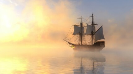 Fototapeta premium Journey Across a Fog-Shrouded Ocean