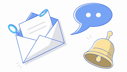 New Message Notification Envelope Bell and Speech Bubble Illustration.