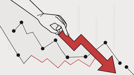 Illustration of a hand manipulating a downward trending graph symbolizing market decline or economic downturn.