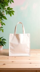 A stylish white bag rests elegantly on a rustic wooden table, showcasing its smooth texture and minimalist design against the warm wood grain backdrop.