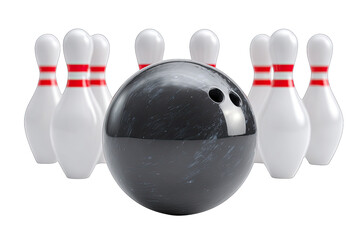 Bowling ball with pins on a white background