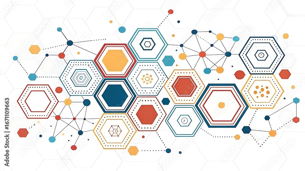 Poster abstract hexagon network background with connecting dots and lines for technology science and medica
