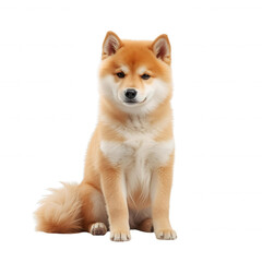 Calm Shiba Inu Sitting with Fluffy Tail Curled on Transparent Background
