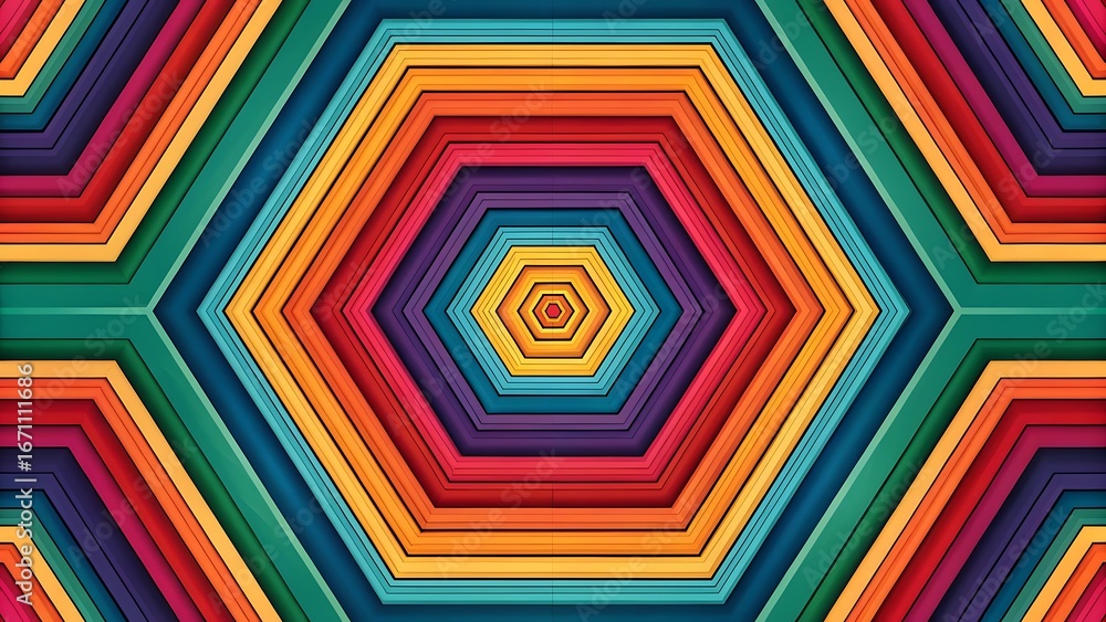 Poster colorful hexagon tunnel abstract background geometric shapes and vibrant colors creating a mesmerizi