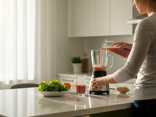 Healthy Lifestyle: Making a Fresh Smoothie in a Modern Kitchen