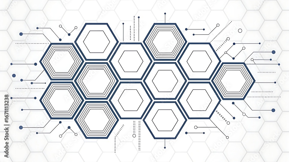 Poster futuristic honeycomb structure connecting nodes and data transfer with circuit board technology for 