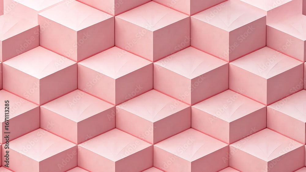 Poster geometric arrangement of soft pink cubes creates a modern minimalistic background and intriguing pat