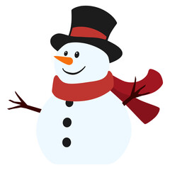 Snowman with black Hat and Red Scarf