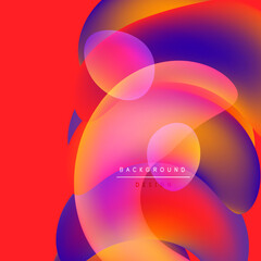 Abstract vibrant design. Overlapping colorful circles create dynamic visual effect. Red, orange, pink, purple hues dominate composition.