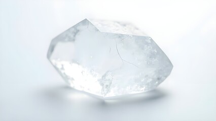 Obraz premium Close up transparent quartz crystal stone with detailed light refraction on white background for stock design
