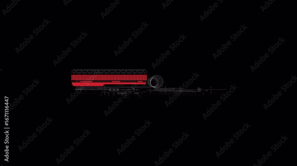 Aufkleber futuristic hud element with red accents and data visualization on black background