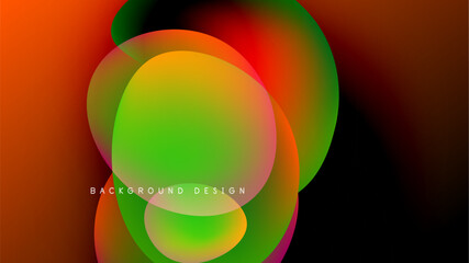 Abstract colorful shapes overlap, creating vibrant gradients. Background is dark, emphasizing bright hues. Modern design element.