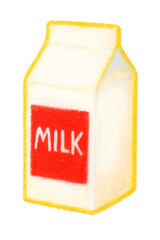Milk carton hand drawn oil pastel style illustration PNG transparent background