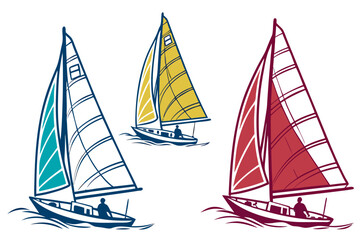 set of colorful Sailboat on water silhouette illustration